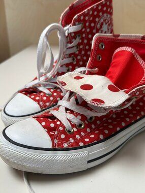 Converse All Star Chuck Taylor High-Top DOUBLE TONGUE sneakers, red polkadot